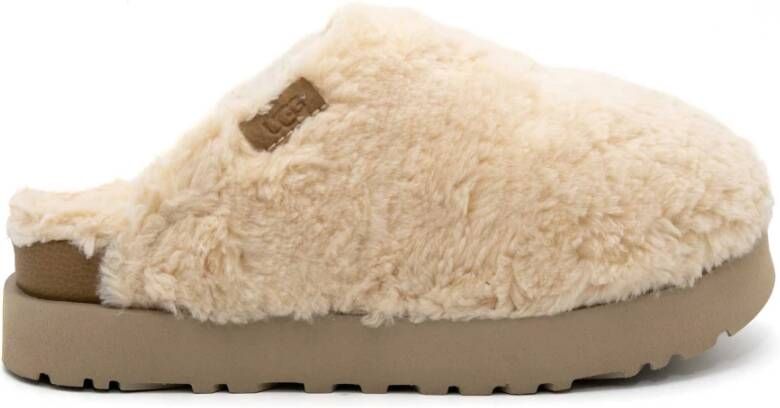 UGG Pantoffels Dames Sloffen Instappers Canvas Harde zool Dichte hiel Fuzzy Sugar Slide Gebroken wit - Foto 6