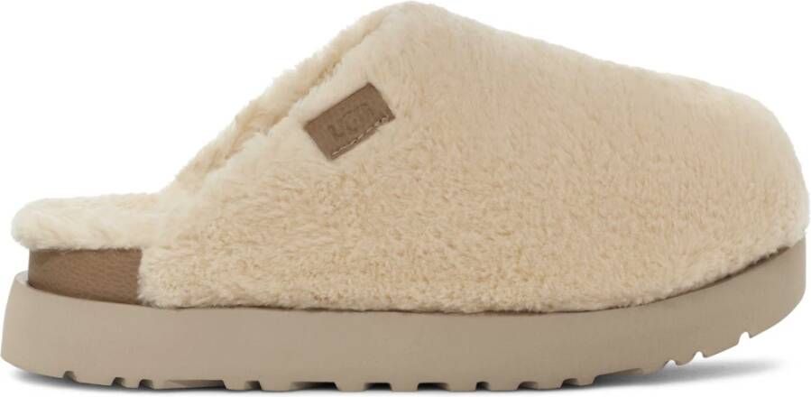 UGG Pantoffels Dames Sloffen Instappers Canvas Harde zool Dichte hiel Fuzzy Sugar Slide Gebroken wit - Foto 5