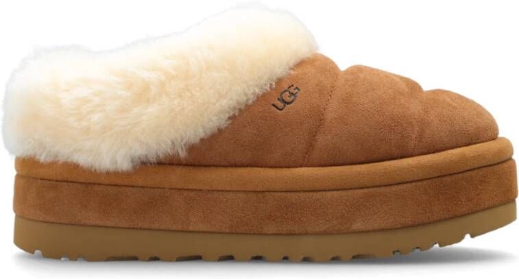 Ugg Bruine Suède Sandalen met Schapenvacht Kraag Brown Dames