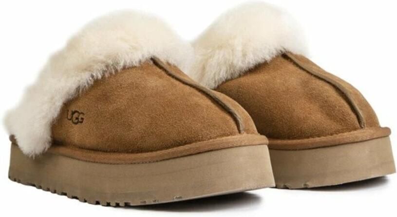 UGG Pantoffels Dames Sloffen Instappers Suède Harde zool Dichte hiel Disquette Cognac - Foto 15