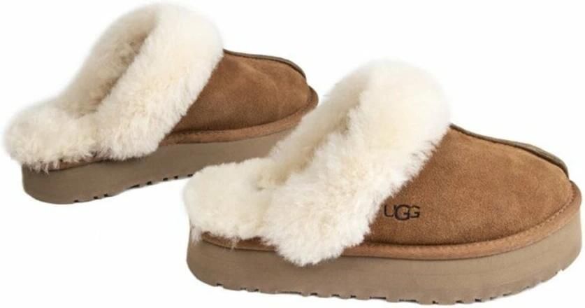 UGG Pantoffels Dames Sloffen Instappers Suède Harde zool Dichte hiel Disquette Cognac - Foto 13