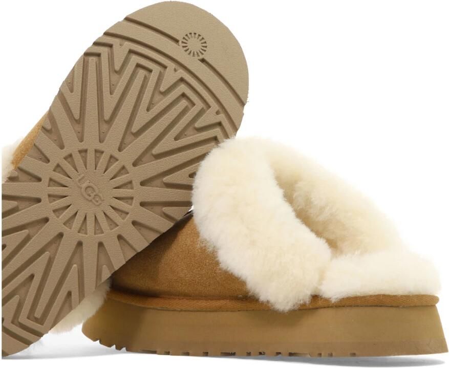 UGG Pantoffels Dames Sloffen Instappers Suède Harde zool Dichte hiel Disquette Cognac - Foto 4
