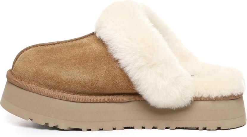 UGG Pantoffels Dames Sloffen Instappers Suède Harde zool Dichte hiel Disquette Cognac - Foto 8