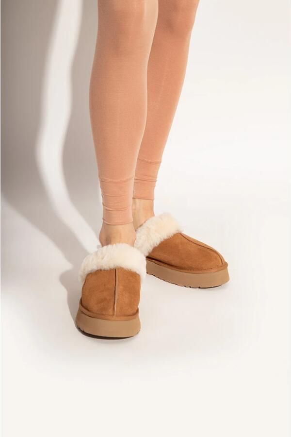UGG Pantoffels Dames Sloffen Instappers Suède Harde zool Dichte hiel Disquette Cognac - Foto 2