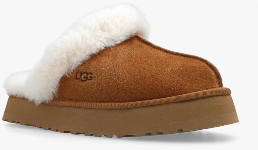 UGG Pantoffels Dames Sloffen Instappers Suède Harde zool Dichte hiel Disquette Cognac - Foto 11
