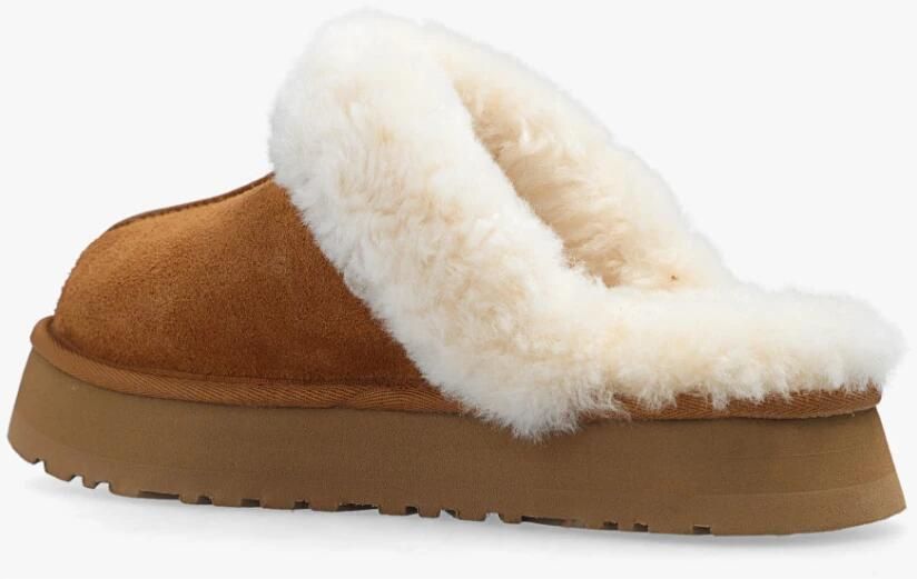 UGG Pantoffels Dames Sloffen Instappers Suède Harde zool Dichte hiel Disquette Cognac - Foto 10