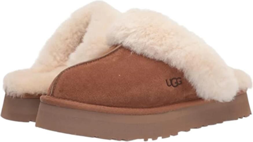 UGG Pantoffels Dames Sloffen Instappers Suède Harde zool Dichte hiel Disquette Cognac - Foto 9