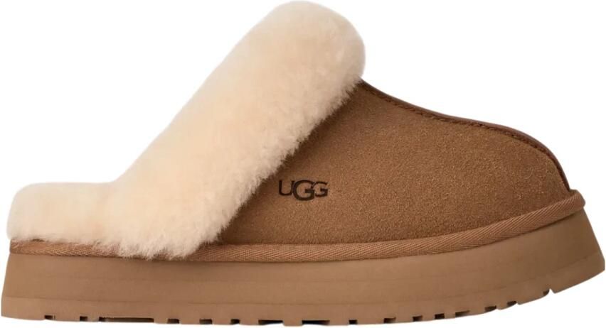 UGG Pantoffels Dames Sloffen Instappers Suède Harde zool Dichte hiel Disquette Cognac - Foto 3