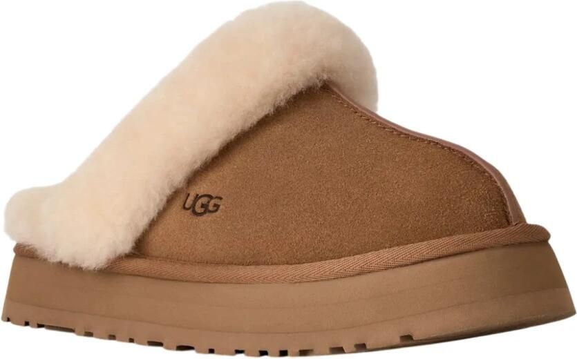 UGG Pantoffels Dames Sloffen Instappers Suède Harde zool Dichte hiel Disquette Cognac - Foto 8