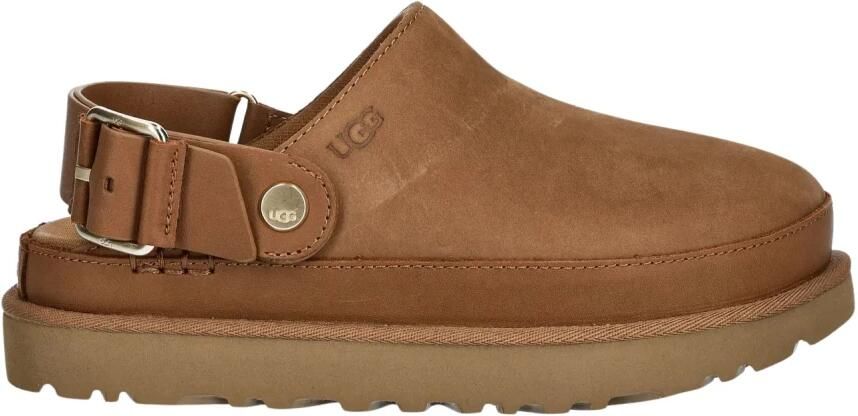 UGG Classic Sling Clog Leather Wo Brown Flat Shoes