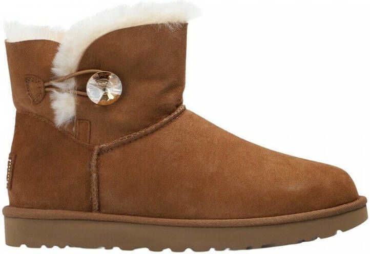 Ugg W Mini Bailey Button Bling Suede Snow Boots Brown Dames