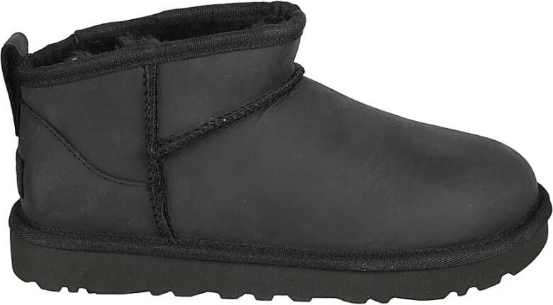 UGG Zwarte Leren Klassieke Ultra Mini Laarzen