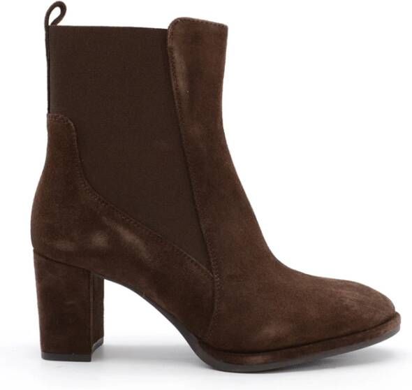 Unisa Bruine Suède Enkellaarzen met Ronde Neus