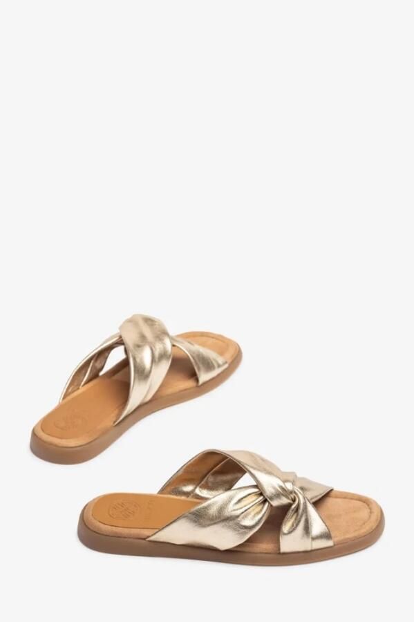 Unisa Gouden Leren Sandaal met Strikbanden