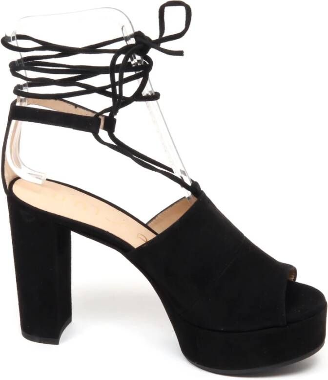 Unisa Zwarte Kid Suede Sleehak Sandalen Schoenen