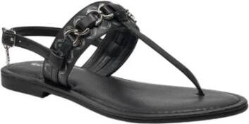 U.s. Polo Assn. Zwarte leren sandalen met zilveren metalen details
