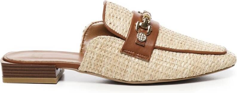 V73 Camelkleurige leren sandalen met ronde neus