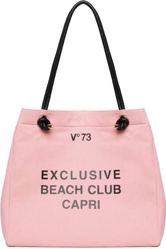 V73 Roze canvas boodschappentas met print