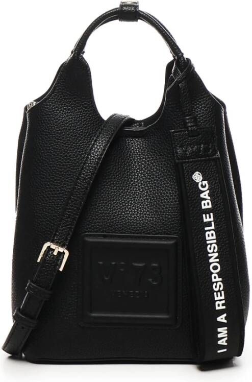 V73 Zwarte Schoudertas met Slogan Details