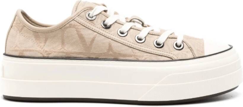 Valentino Beige Canvas Platform Sneakers Beige Dames