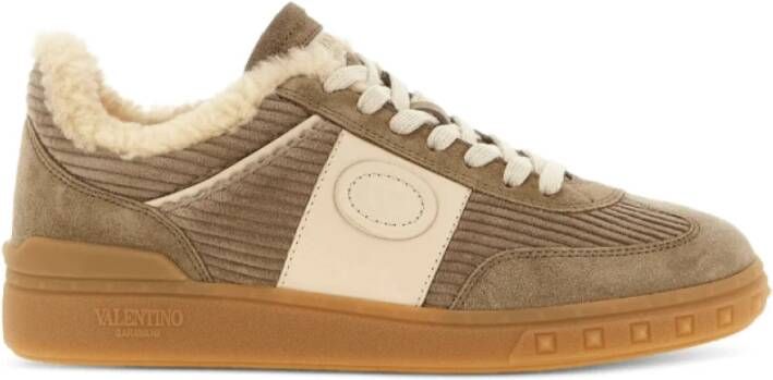 Valentino Beige Ribfluwelen Sneakers met Vlogo Signature