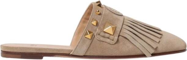 Valentino Garavani Beige Fringe Mules Suède Sandalen
