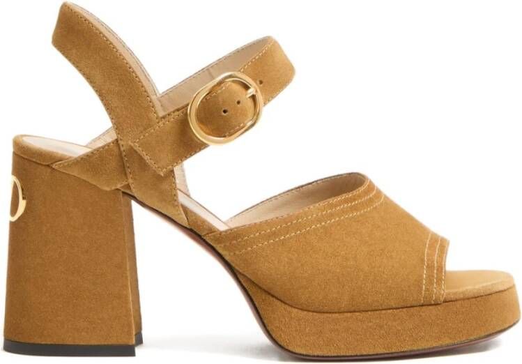Valentino Garavani Beige Suède Blokhak Sandalen