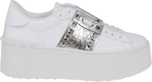 Valentino Garavani Bianco Silver Rockstud Untitled Sneaker Wit Dames