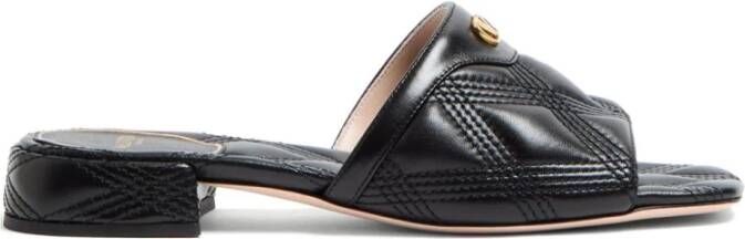 Valentino Garavani Black Diamond Gewatteerde Sandalen met Vierkante Neus