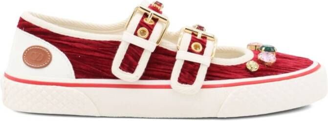 Valentino Garavani Bordeaux Velvet Platte Schoenen Juweel Versieringen