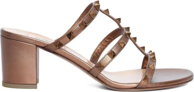 Valentino Garavani Bruin Leren Blokhak Sandalen