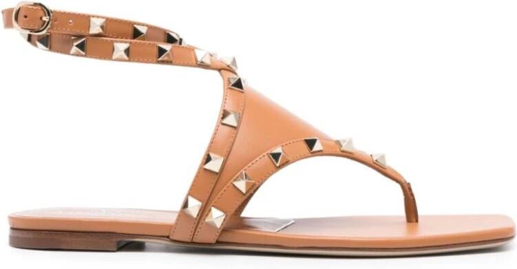 Valentino Garavani Bruin Leren Sandalen met Metalen Studs Brown Dames