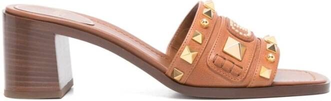 Valentino Garavani Bruin Leren Sandalen Middel Blokhak