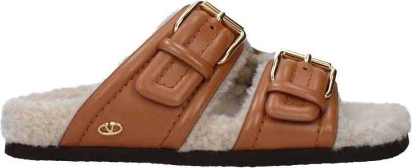 Valentino Garavani Bruin leren slippers sandalen