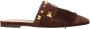 Valentino Garavani Bruin leren slippers sandalen met franjes - Thumbnail 1