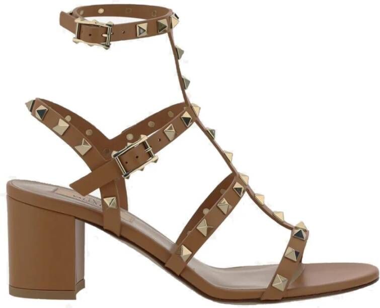 Valentino Garavani Studded Tan Leren Sandalen Beige Dames
