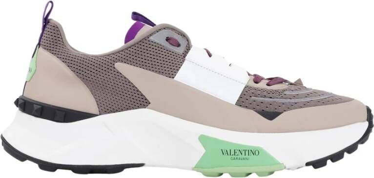 Valentino Garavani Bruine Mesh Sneakers Amandel Teen Gestudeerd Multicolor Heren