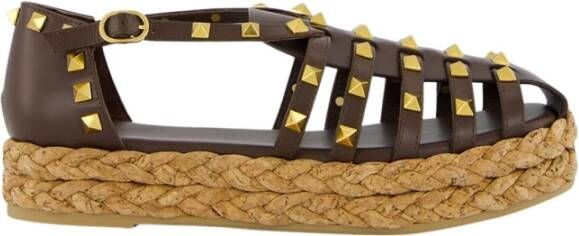 Valentino Garavani Bruine Rockstud Flat Espadrille Sandalen