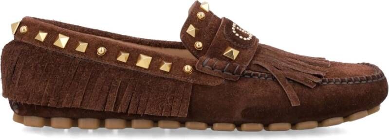 Valentino Garavani Donkerbruine Suède Franje Loafers