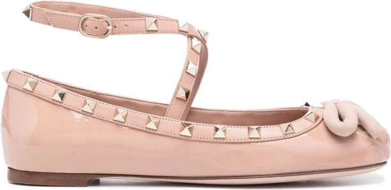 Valentino Garavani Studded Nude Leren Ballerina Schoenen Pink Dames