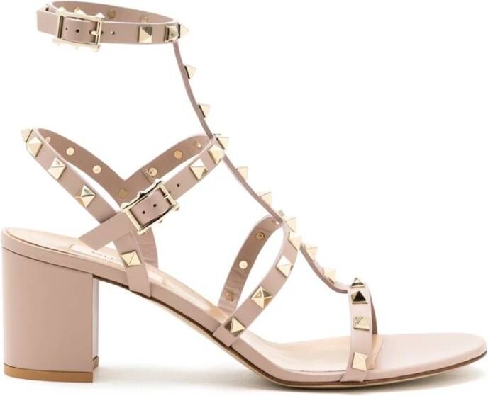 Valentino Garavani Gouden Rockstud Sandalen met Blokhak Pink Dames