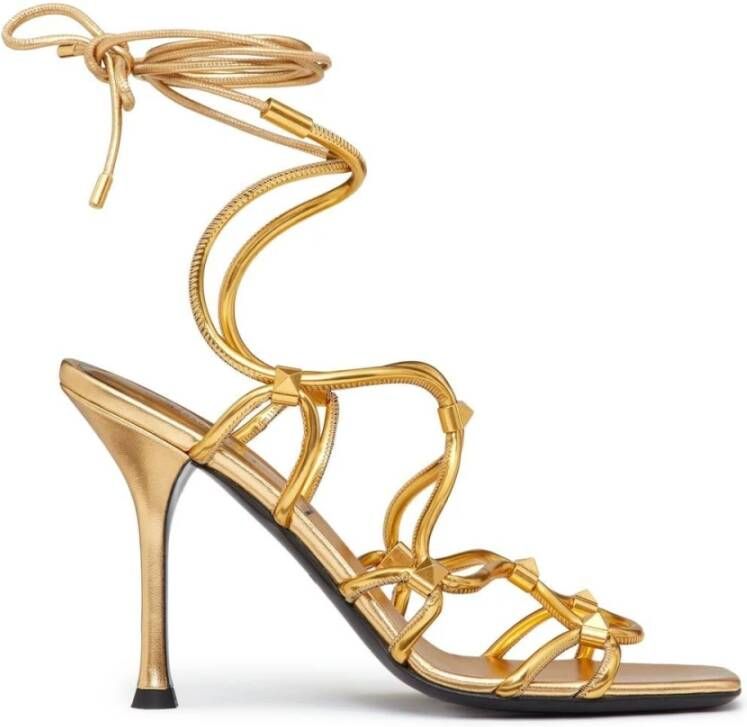 Valentino Garavani Gouden Rockstud Vetersandalen Beige Dames