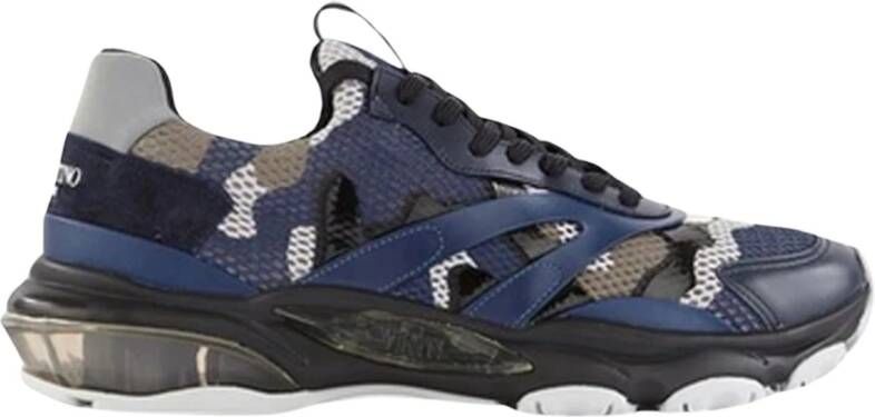 Valentino Garavani Italiaanse stoffen sneakers met leren details Blue Heren