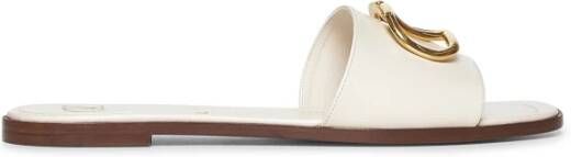 Valentino Garavani Ivory Leather Square Toe Slippers