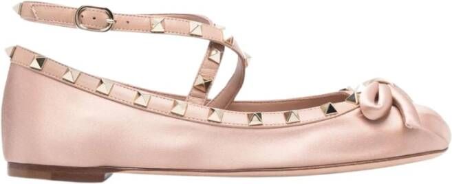 Valentino Garavani Nude Satin Studded Ballet Flats Pink Dames