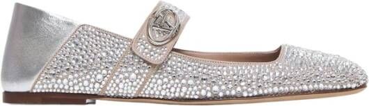Valentino Garavani Kristalversierde platte schoenen zilver Gray Dames