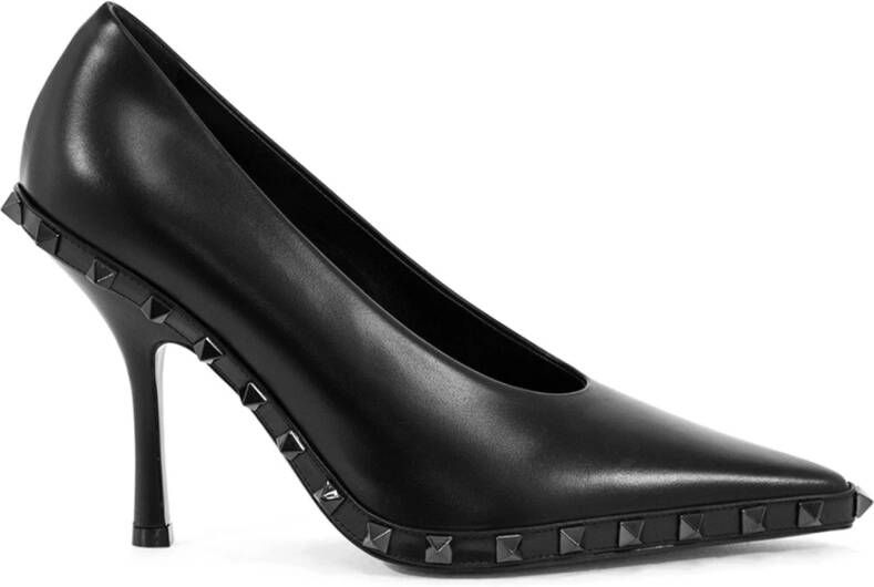 Valentino Garavani Zwarte Leren Hakken met Stud Detail Black Dames