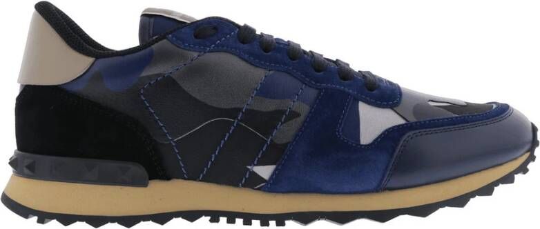 Valentino Garavani Rockrunner Camouflage Laminated Sportschoenen Blauw Heren