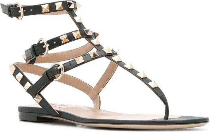 Valentino Garavani Rockstud Flat Flip-flop Sandals Black Dames