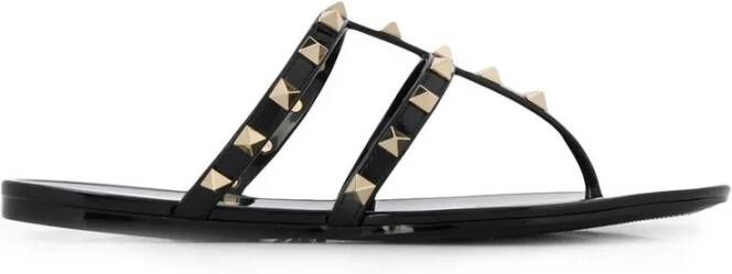 Valentino Garavani Rockstud Flat Rubber Sandals Zwart Dames